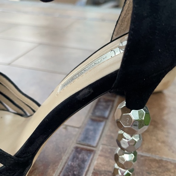 INC International Concepts Black Suede Open Toed Heels with Ankle Buckle - Picture 7 of 8